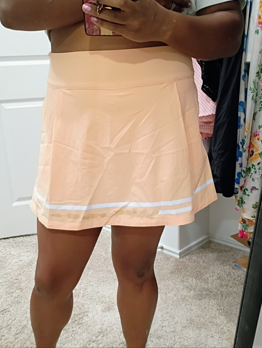 Calia Peach Skater Tennis Skort with White Stripe